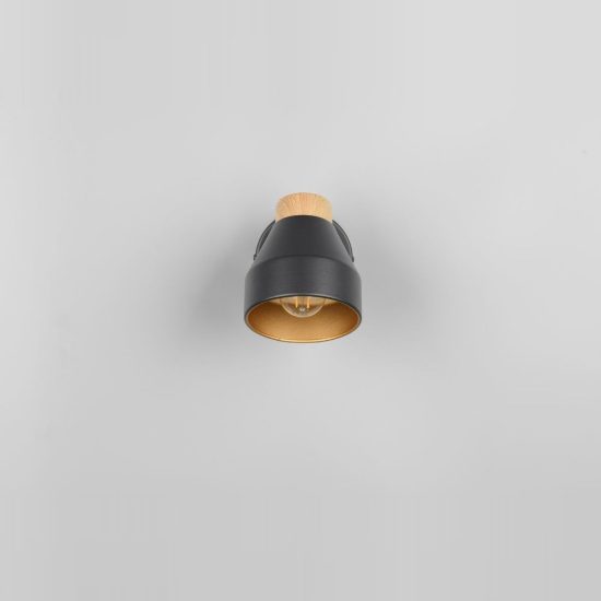 Applique per comodino camera da letto con faretto orientabile nera oro effetto legno interruttore