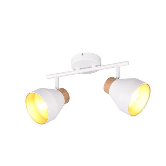 Plafoniera con 2 faretti orientabili moderna bianca oro con effetto legno