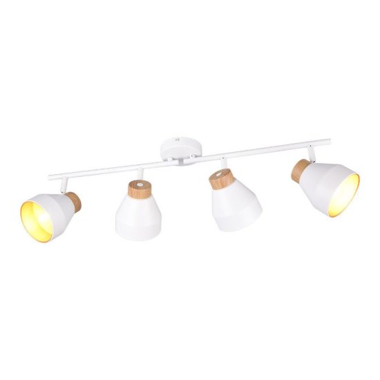 Plafoniera con 4 faretti orientabili moderna bianca oro con effetto legno