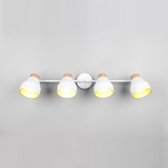 Plafoniera con 4 faretti orientabili moderna bianca oro con effetto legno