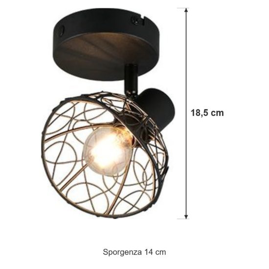 Faretto da soffitto per sala da pranzo orientabile moderno nero con diffusore in metallo lavorato