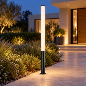 Lampione per esterno giardino moderno cilindrico nero led 32w 3000k ip65