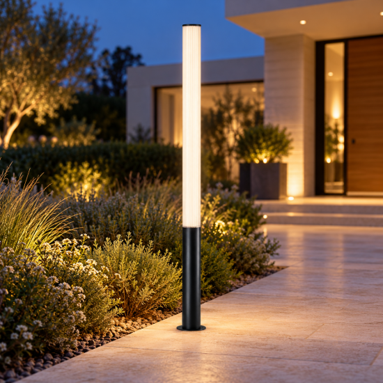 Lampione per esterno giardino moderno cilindrico nero led 32w 3000k ip65