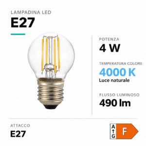 Lampadina e27 led 4w 4000k sfera trasparente vetro ideal lux