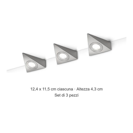Set 3 lampade sottopensile led 9w 3000k per cucina nichel opaco