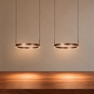 Lampadario con 2 pendenti ad anello per sala da pranzo moderno caffe led 90w cct 2700k 3000k 4000k