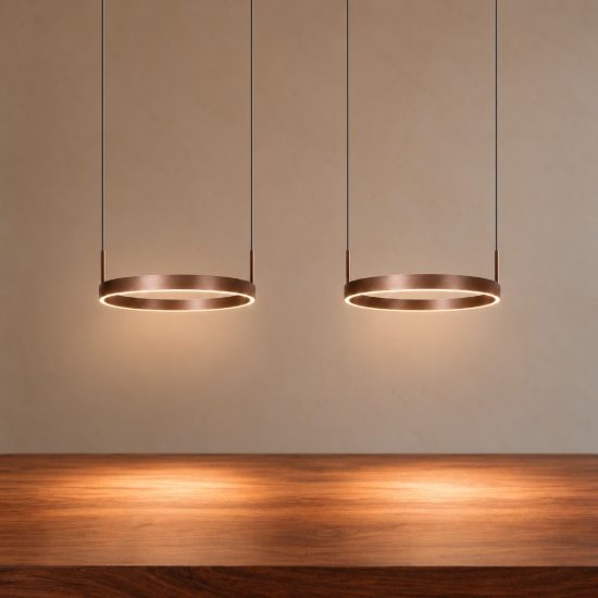 Lampadario con 2 pendenti ad anello per sala da pranzo moderno caffe led 90w cct 2700k 3000k 4000k