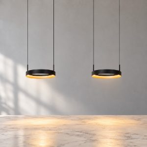 Lampadario con 2 pendenti ad anello nero champagne led 76w cct 2200k 2700k 3000k