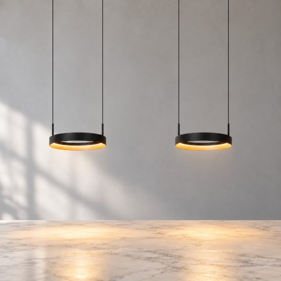 Lampadario con 2 pendenti ad anello nero champagne led 76w cct 2200k 2700k 3000k