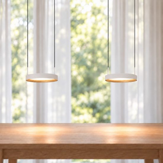 Lampadario con 2 pendenti ad anello bianco champagne led 76w cct 2200k 2700k 3000k