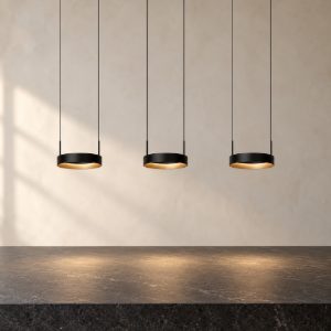 Lampadario con 3 pendenti ad anello per cucina nero champagne led 55,8w cct 2200k 2700k 3000k