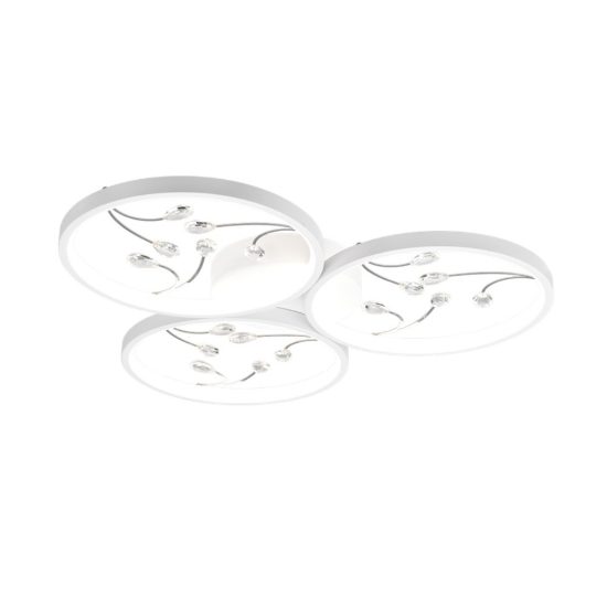 Plafoniera led 30w 4000k per soggiorno moderna a 3 cerchi bianca con decori a gemme trasparenti
