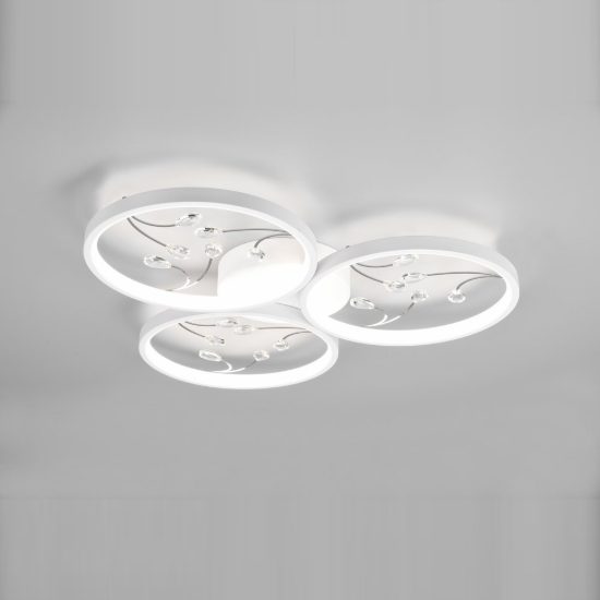 Plafoniera led 30w 4000k per soggiorno moderna a 3 cerchi bianca con decori a gemme trasparenti