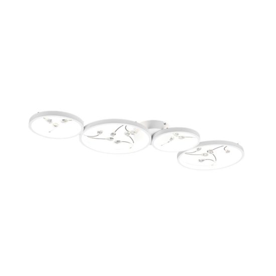 Plafoniera led 37w 4000k per soggiorno moderna a 4 cerchi bianca con decori a gemme trasparenti