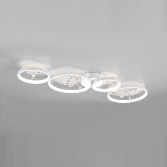 Plafoniera led 37w 4000k per soggiorno moderna a 4 cerchi bianca con decori a gemme trasparenti