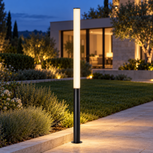 Lampione alto per esterno giardino h205 cm cilindrico nero led 43w 3000k ip65