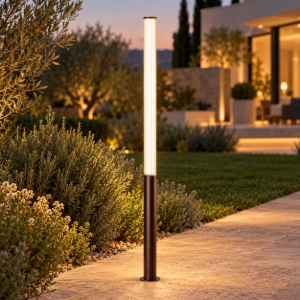 Lampione da giardino cilindrico corten led 43w 3000k ip65 h205 cm