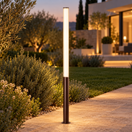 Lampione da giardino cilindrico corten led 43w 3000k ip65 h205 cm