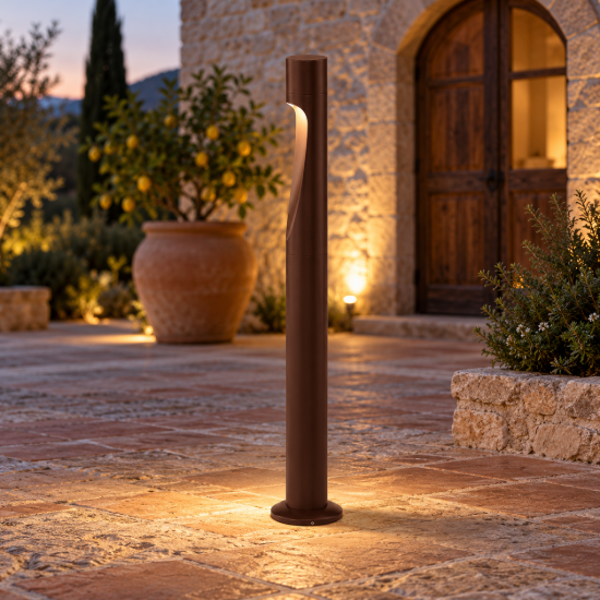 Lampione da giardino cilindrico h60 cm corten led 3000k ip65