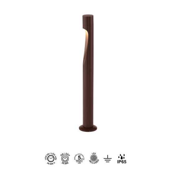 Lampione da giardino cilindrico h60 cm corten led 3000k ip65