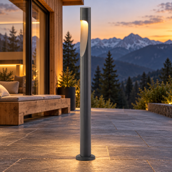 Paletto lampione da giardino led 6w 3000k ip65 moderno grigio scuro h80 cm