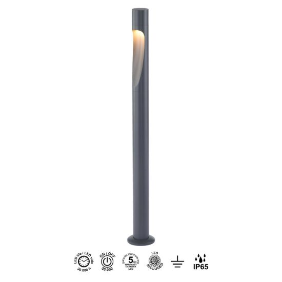 Paletto lampione da giardino led 6w 3000k ip65 moderno grigio scuro h80 cm