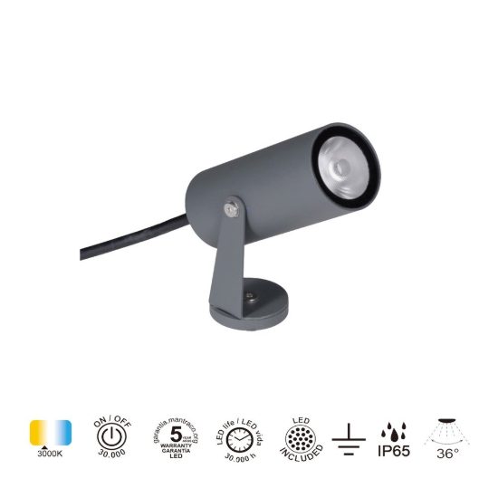 Faretto da esterno pavimento led 6w 3000k ip65 orientabile moderno grigio