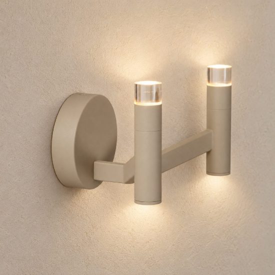 Applique 2 luci per soggiorno moderna tortora led 6w 2700k