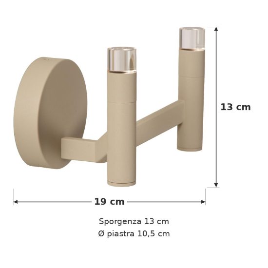 Applique 2 luci per soggiorno moderna tortora led 6w 2700k