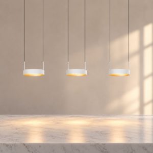 Lampadario con 3 pendenti ad anello per cucina bianco champagne led 55,8w cct 2200k 2700k 3000k