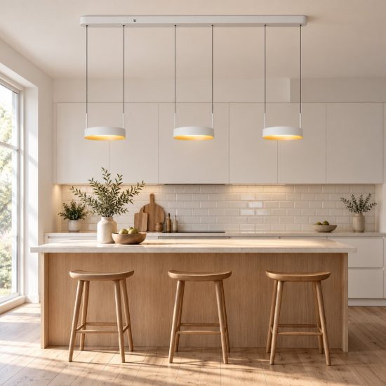 Lampadario con 3 pendenti ad anello per cucina bianco champagne led 55,8w cct 2200k 2700k 3000k