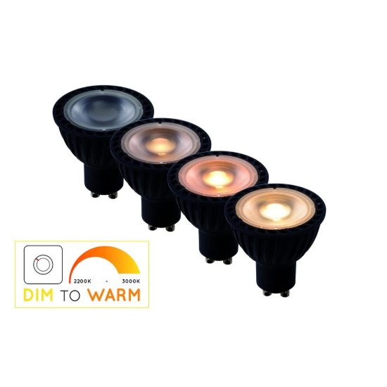 Lampadina gu10 led 5w dim to warm 2200k 3000k spot fascio 40° nera dimmerabile