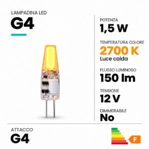 Lampadina g4 led 1,5w 2700k 12v a capsula trasparente