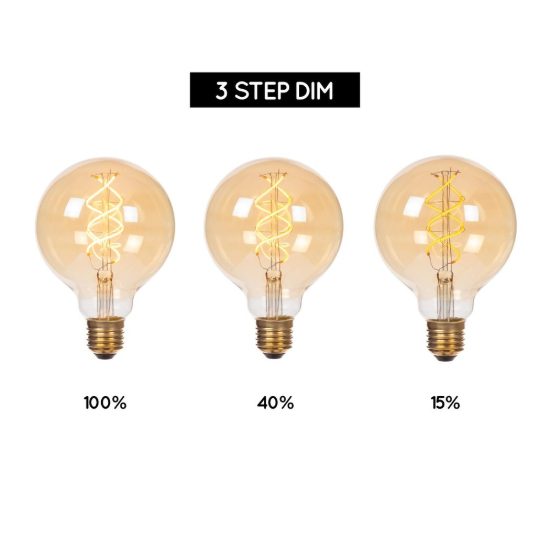 Lampadina e27 led a filamento 4,9w 2200k a globo 9,5cm ambra dimmerabile con interruttore