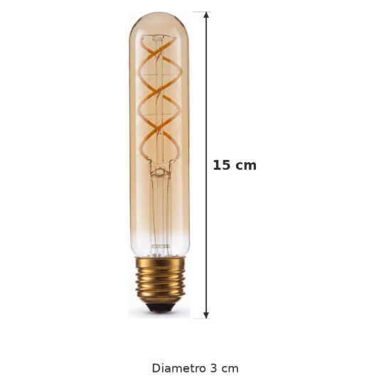 Lampadina e27 led a filamento 4,9w 2200k tubolare h15cm ambra dimmerabile
