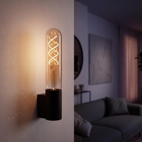 Lampadina e27 led a filamento 4,9w 2200k tubolare h15cm ambra dimmerabile con interruttore