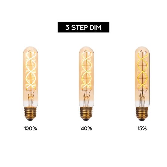 Lampadina e27 led a filamento 4,9w 2200k tubolare h15cm ambra dimmerabile con interruttore