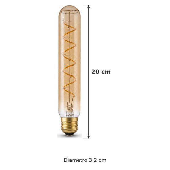 Lampadina e27 led a filamento 4,9w 2200k tubolare h20cm ambra dimmerabile con interruttore