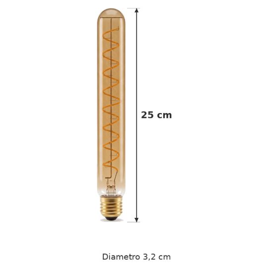 Lampadina e27 led a filamento 4,9w 2200k tubolare h25cm ambra dimmerabile con interruttore