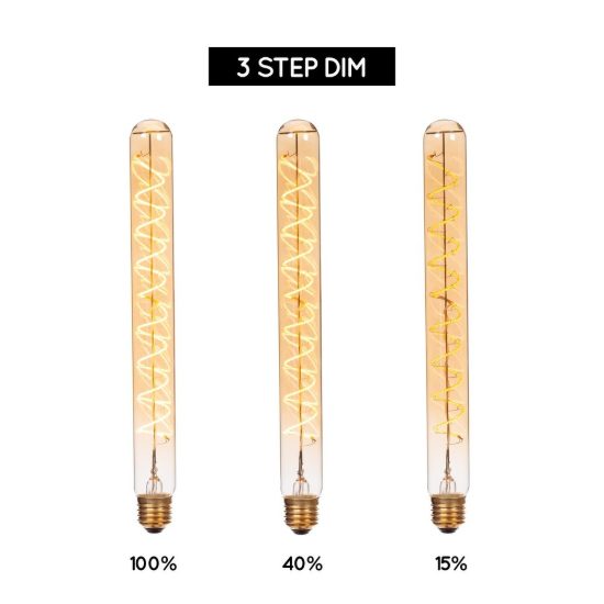 Lampadina e27 led a filamento 4,9w 2200k tubolare h30cm ambra dimmerabile con interruttore