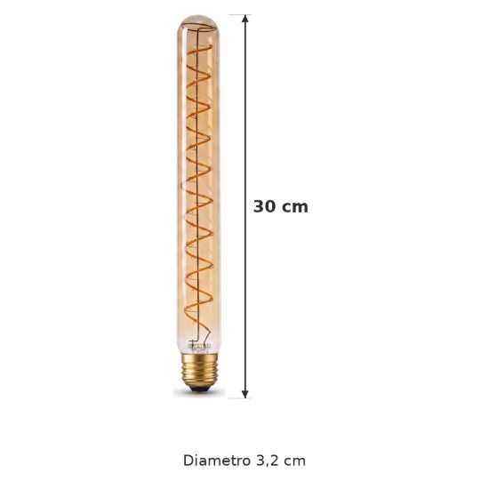 Lampadina e27 led a filamento 4,9w 2200k tubolare h30cm ambra dimmerabile con interruttore