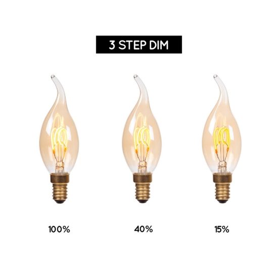 Lampadina e14 led a filamento 3w 2200k a fiamma ambra dimmerabile con interruttore