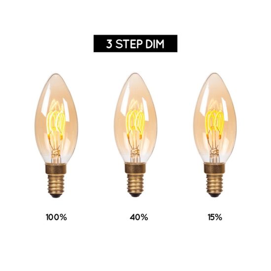Lampadina e14 led a filamento 3w 2200k a candela ambra dimmerabile con interruttore