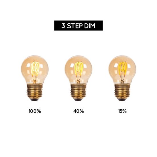 Lampadina e27 led a filamento 3w 2200k a sfera ambra dimmerabile con interruttore
