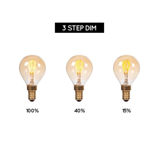 Lampadina e14 led a filamento 3w 2200k a sfera ambra dimmerabile con interruttore
