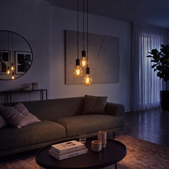 Lampadina e27 led a filamento 5w 2700k a globo 9,5cm ambra dimmerabile