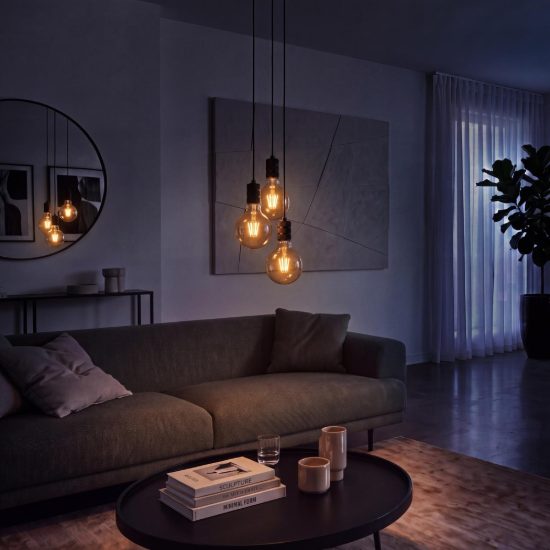 Lampadina e27 led a filamento 8w 2700k a globo 12,5cm ambra dimmerabile