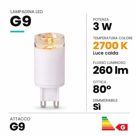 Lampadina g9 led 3w 2700k a capsula bianca dimmerabile