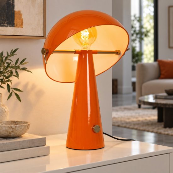 Lampada da tavolo a cupola per soggiorno contemporanea arancione oro dimmerabile