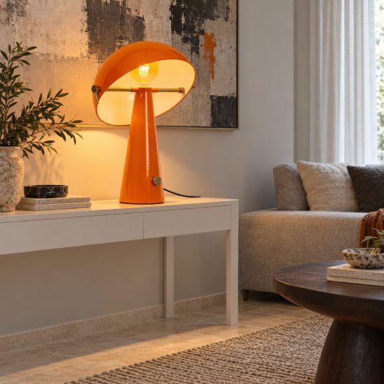 Lampada da tavolo a cupola per soggiorno contemporanea arancione oro dimmerabile